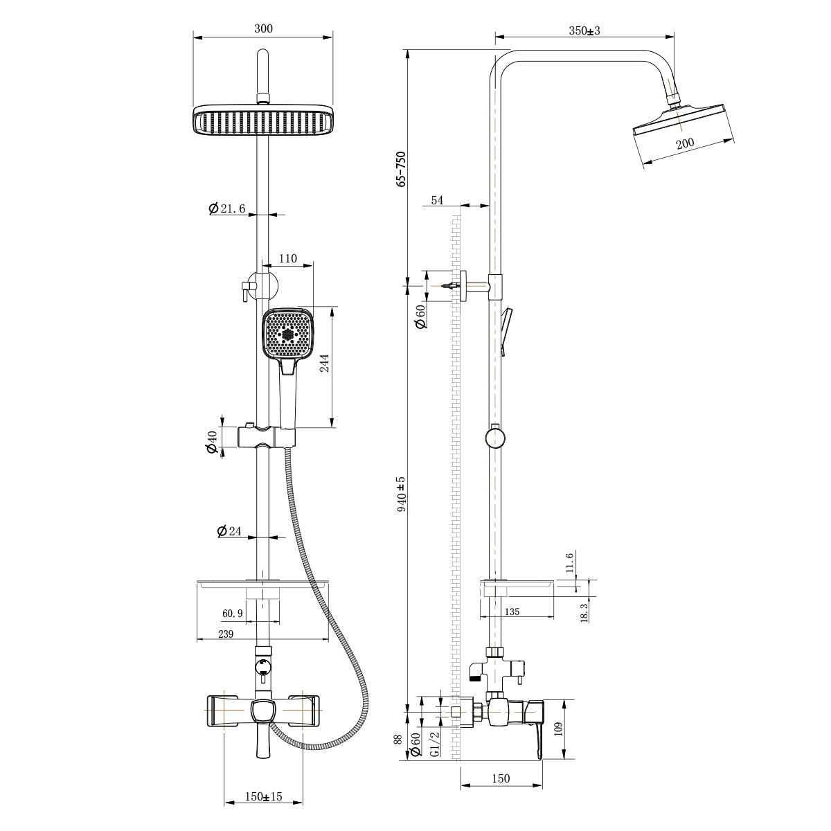 Смеситель Lemark Evitta LM0560C для душа с регулируемой высотой штанги, хром
