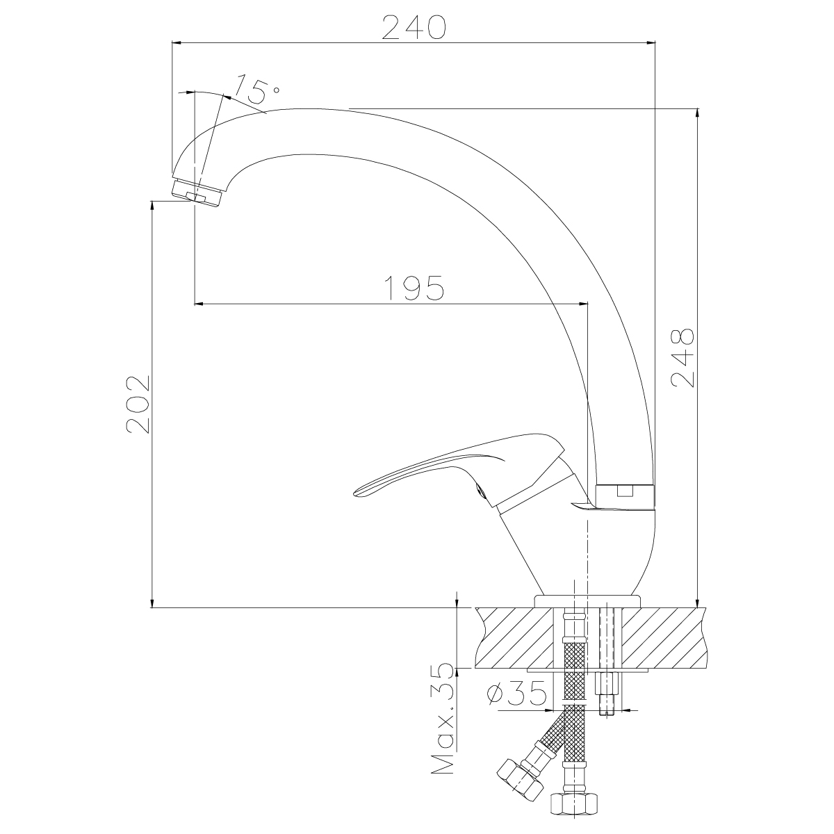Смеситель Rossinka A35-25 для кухни, хром