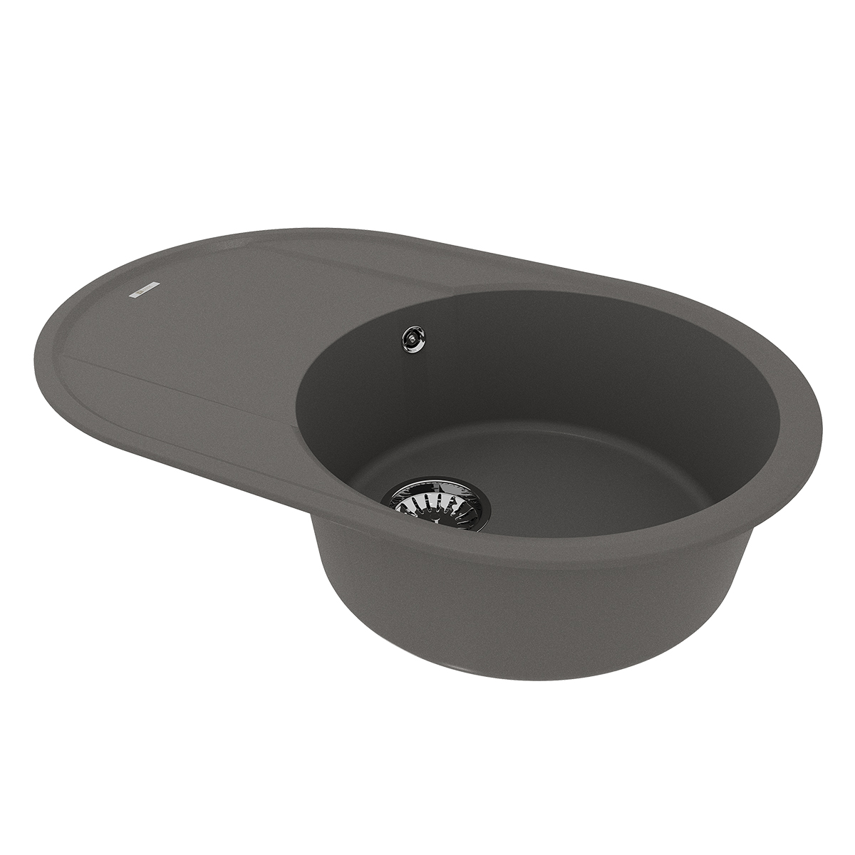 Мойка кухонная Lemark LACHA 760 врезная овальная с крылом из кварцгранита, серый шёлк