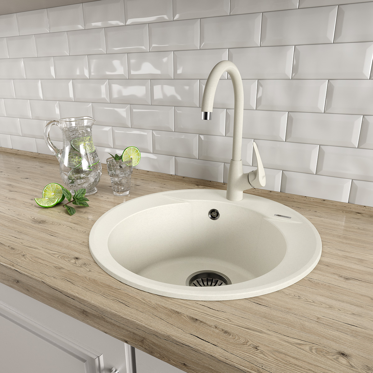 Мойка кухонная Lemark SULA 500 врезная круглая из кварцгранита, жасмин 