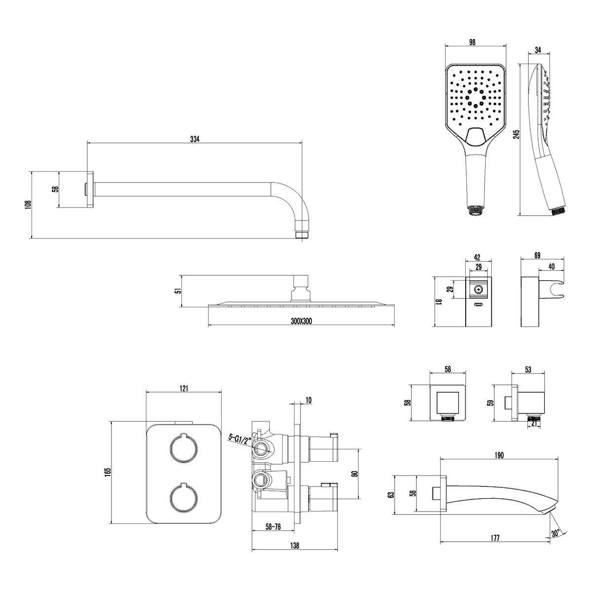 Смеситель Lemark Yeti LM7842C для ванны и душа, термостатический, встраиваемый, хром