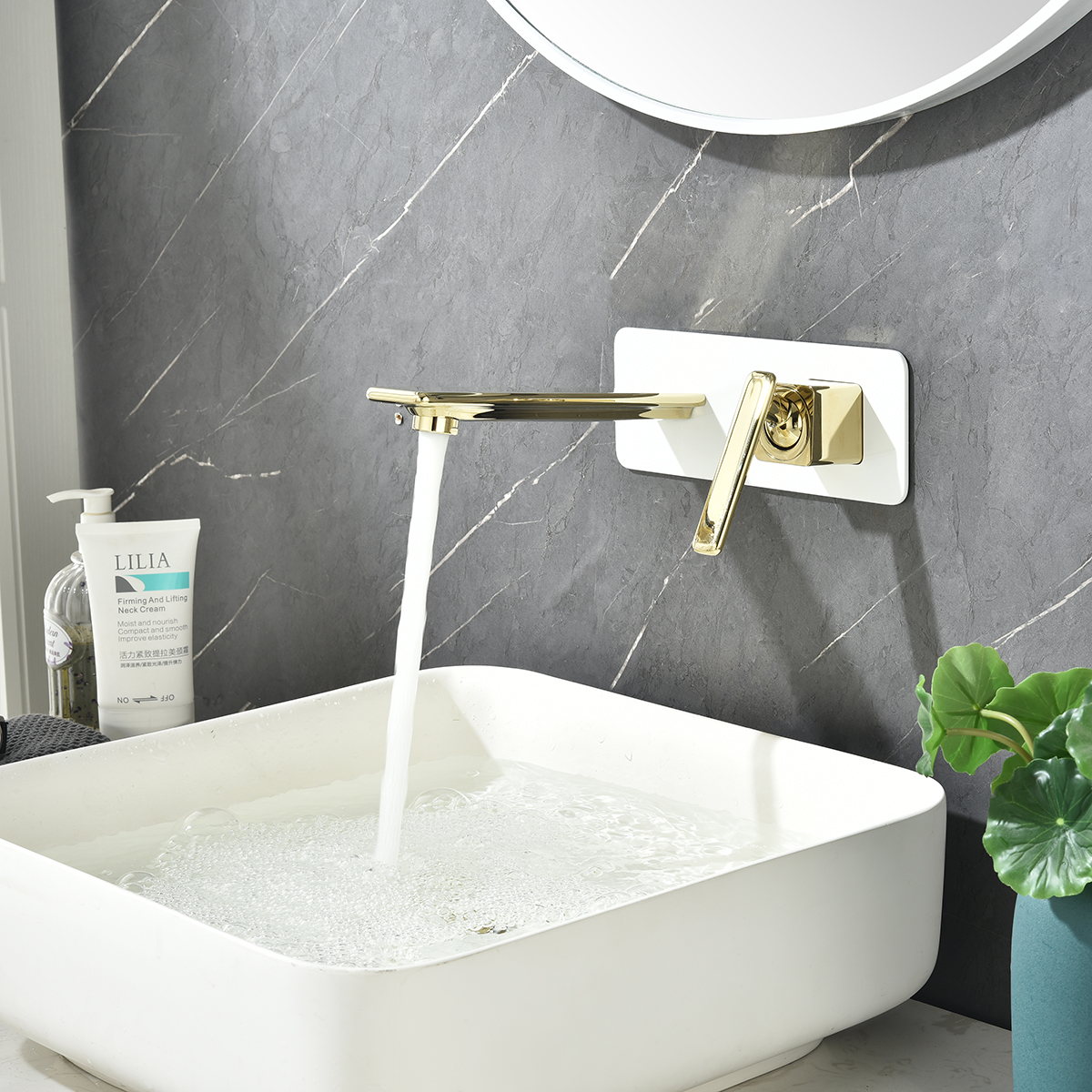 Смеситель Lemark Mista LM6426WG для раковины, встраиваемый, белый/золото