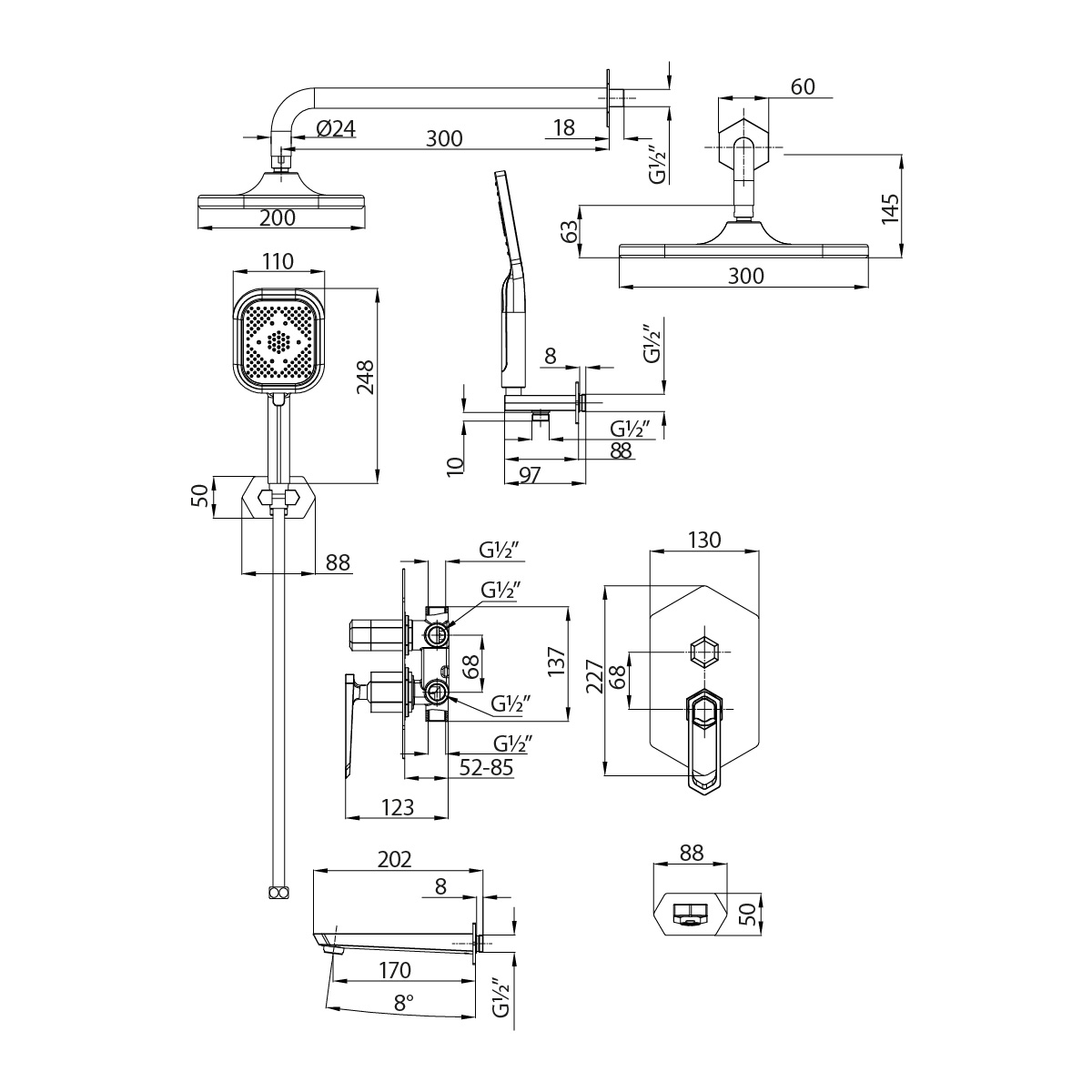 Смеситель Lemark Prizma LM3922C для ванны и душа, встраиваемый, хром