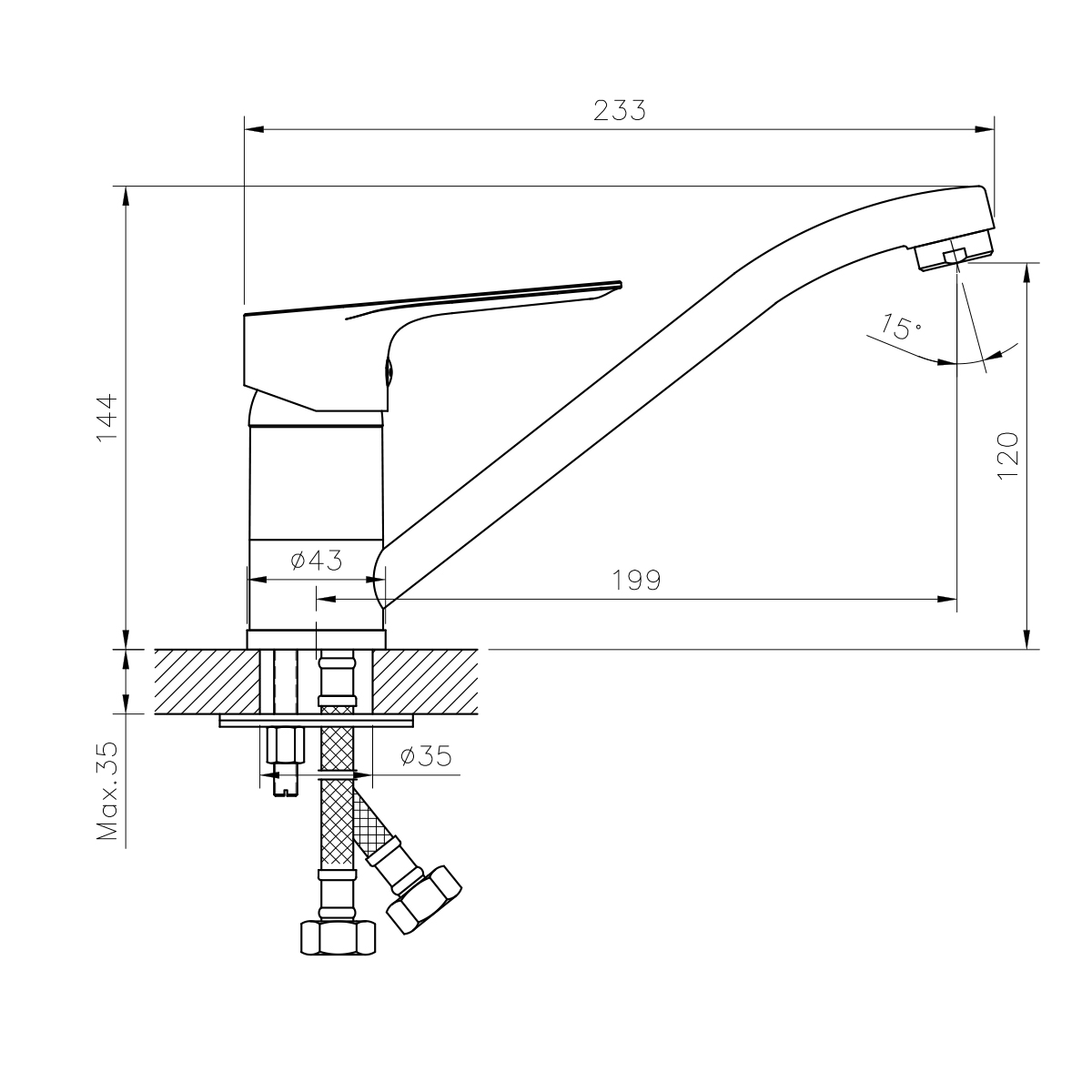 Смеситель Rossinka RS27-21 для кухни с поворотным изливом, хром