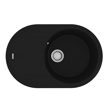 Мойка кухонная Lemark LACHA 760 врезная овальная с крылом из кварцгранита, антрацит 