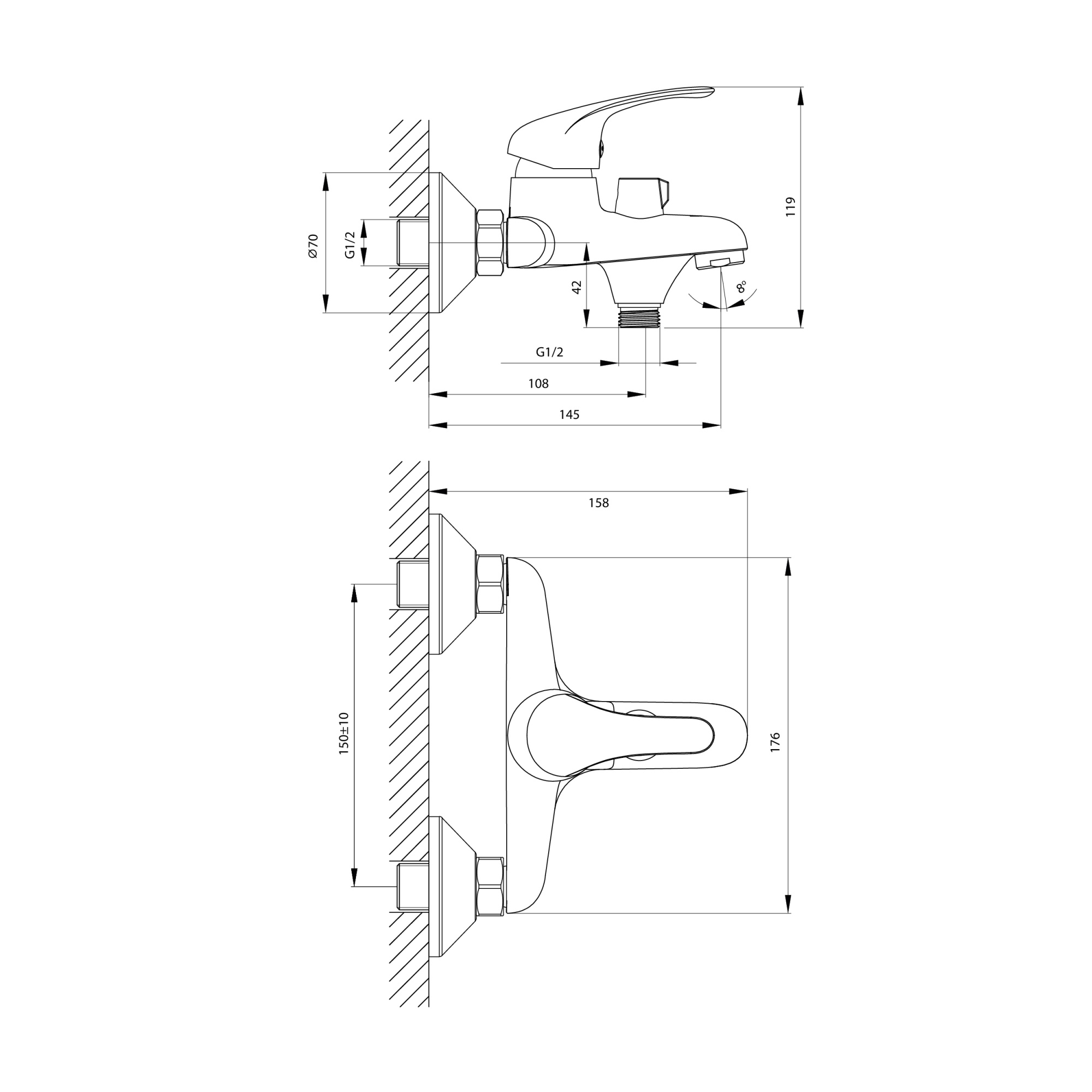 Смеситель Rossinka A35-30 для ванны, хром