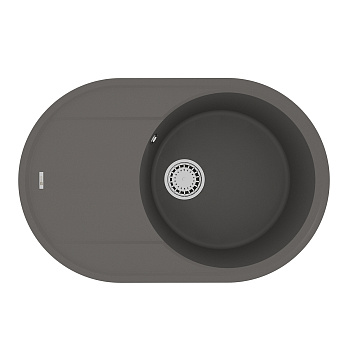 Мойка кухонная Lemark LACHA 760 врезная овальная с крылом из кварцгранита, серый шёлк