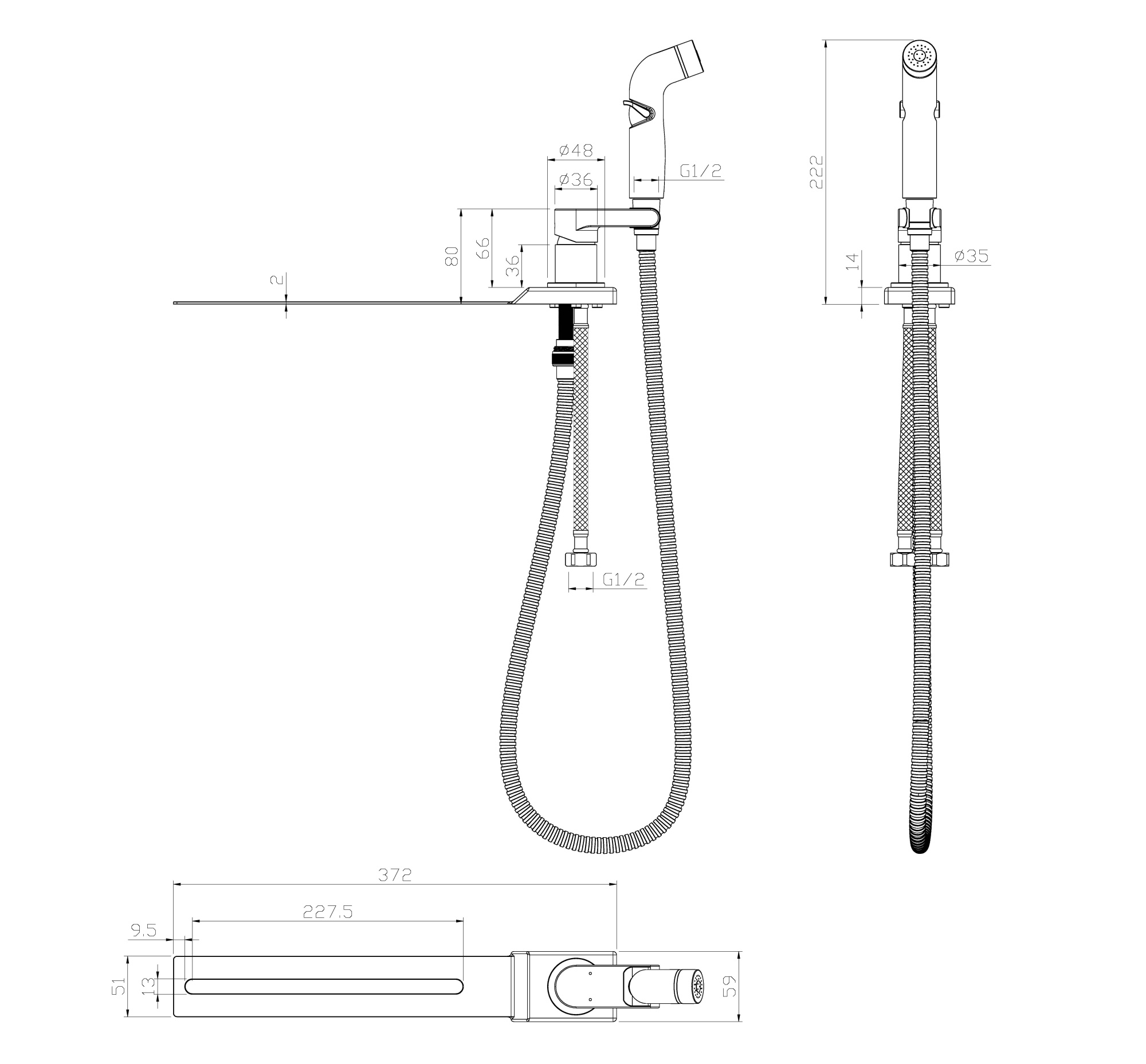 Смеситель Lemark Solo LM7170CW с гигиеническим душем, устанавливаемый на унитаз, хром/белый