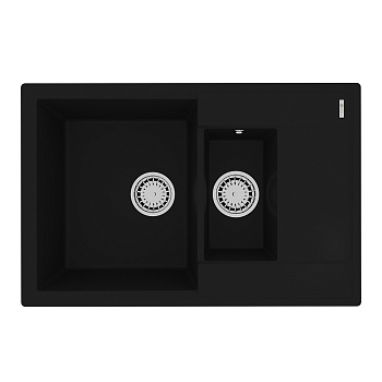Мойка кухонная Lemark RAMZA 760 врезная прямоугольная с доп.чашей и крылом из кварцгранита, антрацит