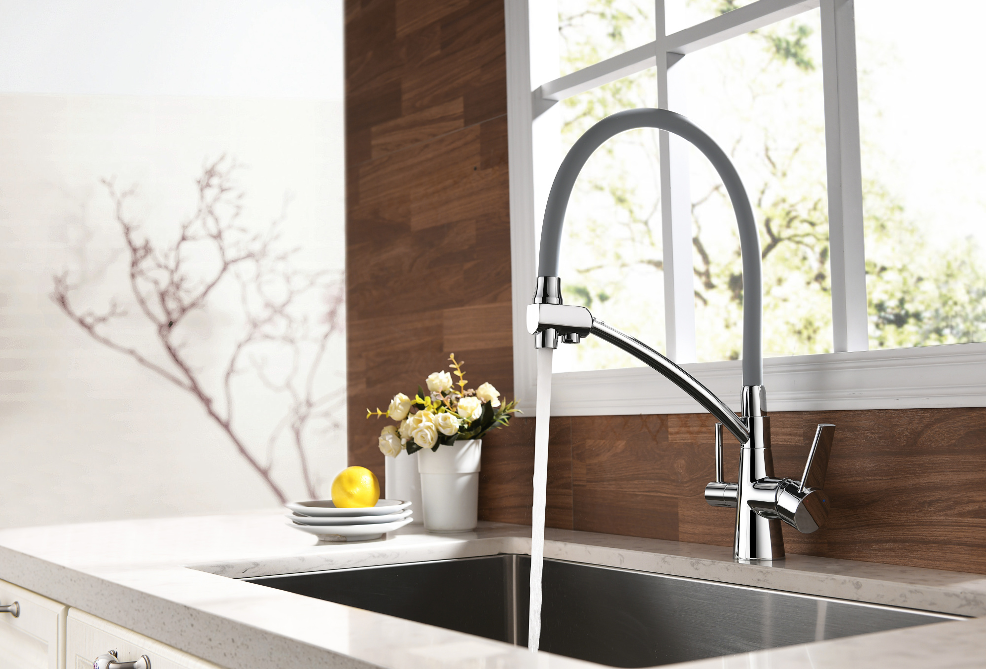 Смеситель Lemark Comfort LM3071C-Gray для кухни с подключением к фильтру, хром/серый