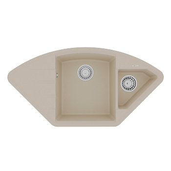 Мойка кухонная Lemark IRKANA 980 врезная угловая с доп. чашей и крылом из кварцгранита, бежевый