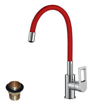 Смеситель Rossinka Z35-35U-Red для кухни с гибким цветным изливом, хром
