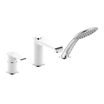 Смеситель Rossinka W40-39 на борт ванны на 3 отверстия, хром/белый
