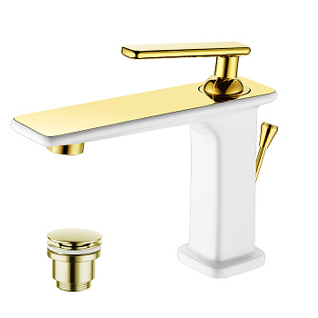 Смеситель Lemark Mista LM6406WG для раковины , белый/золото