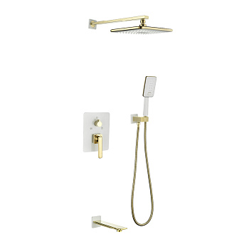 Смеситель Lemark Mista LM6422WG для ванны и душа, встраиваемый, белый/золото