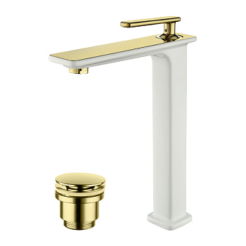 Смеситель Lemark Mista LM6409WG для раковины , белый/золото