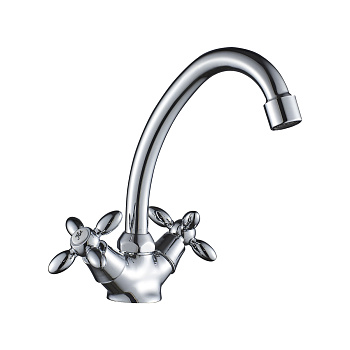 Смеситель DECOROOM DR53012 двуручный для умывальника с поворотным изливом, хром