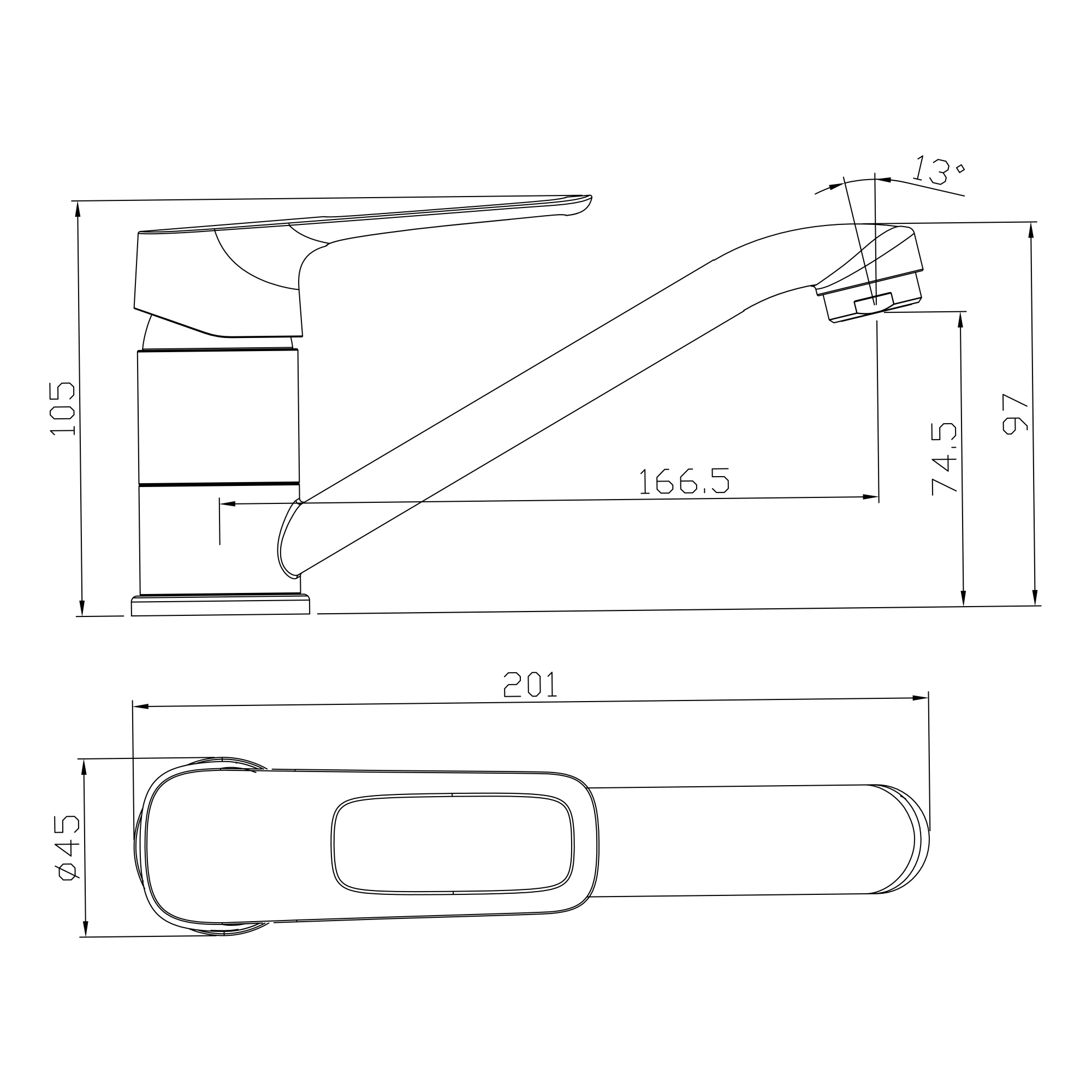 Смеситель Rossinka RS46-22 для раковины с поворотным изливом, хром