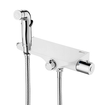 Смеситель Lemark Solo LM7169CW термостатический с гигиеническим душем, настенный, хром/белый