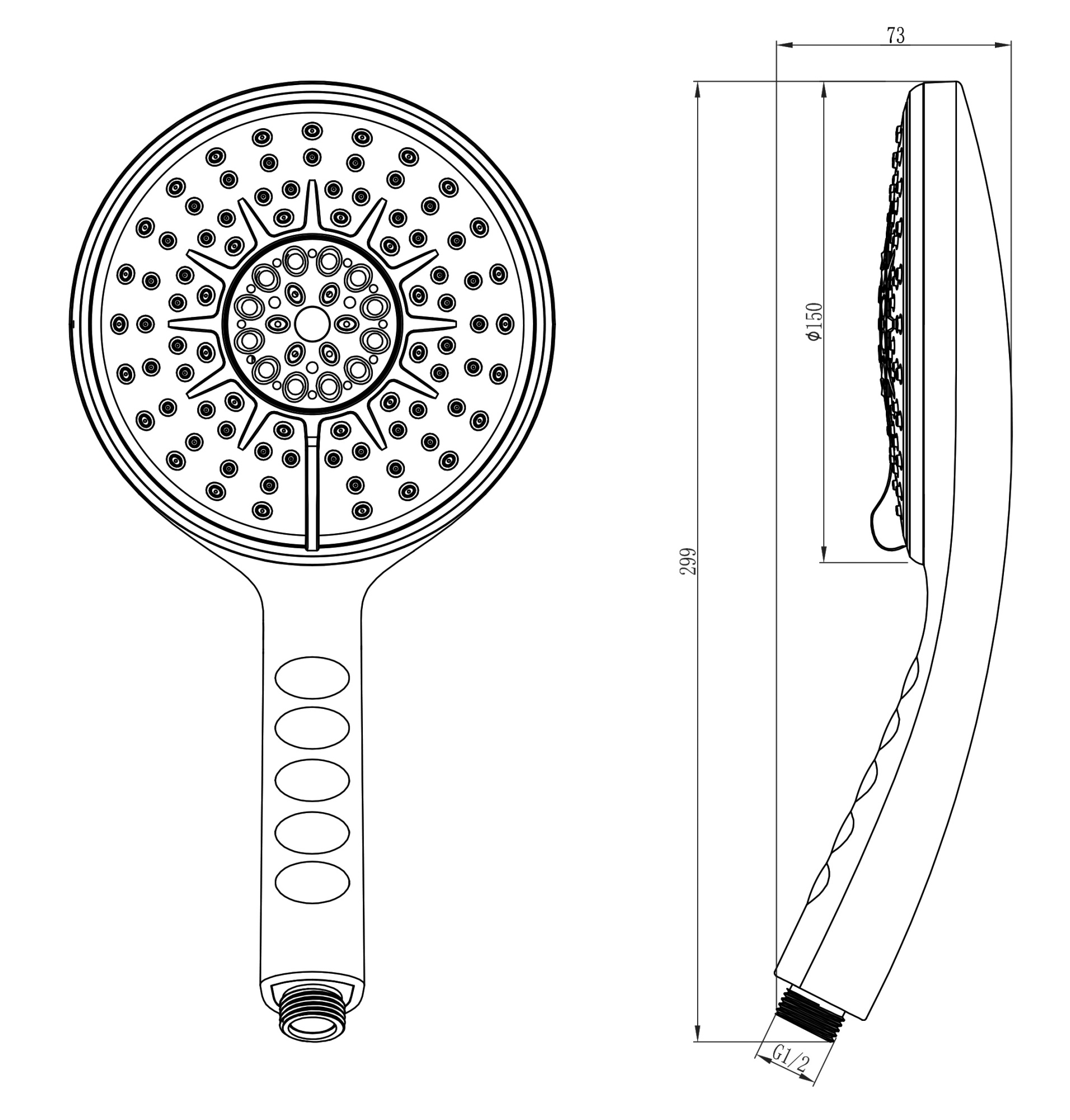 Душевая лейка Lemark LM0814C круглая 6-функциональная 150х300 мм, блистер, хром