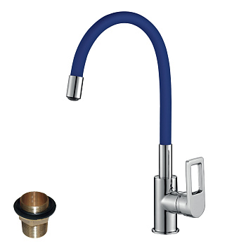 Смеситель Rossinka Z35-35U-Blue для кухни с гибким цветным изливом, хром/синий