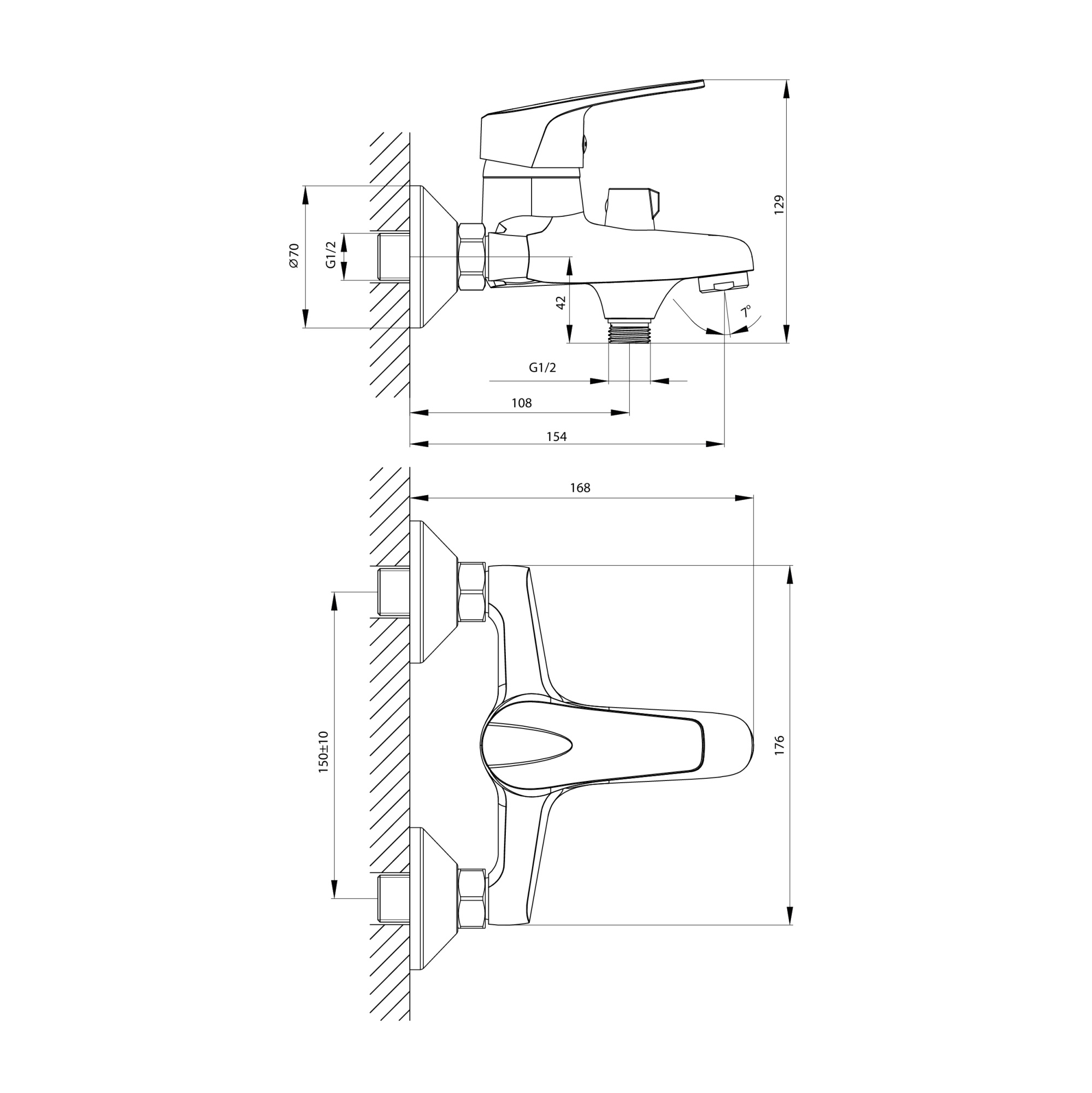 Смеситель Rossinka D40-30 для ванны, хром