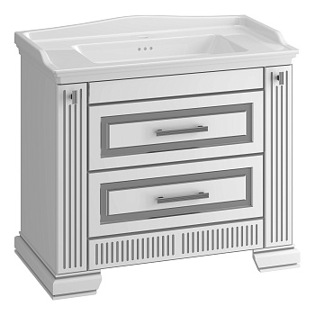 Тумба OPADIRIS Оникс 100, белый глянцевый с патиной - серебро (под раковину CeraStyle Kapadokya 100)