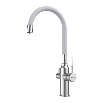Смеситель Lemark Expert LM5083S-White для кухни с подключением к фильтру, сталь/белый